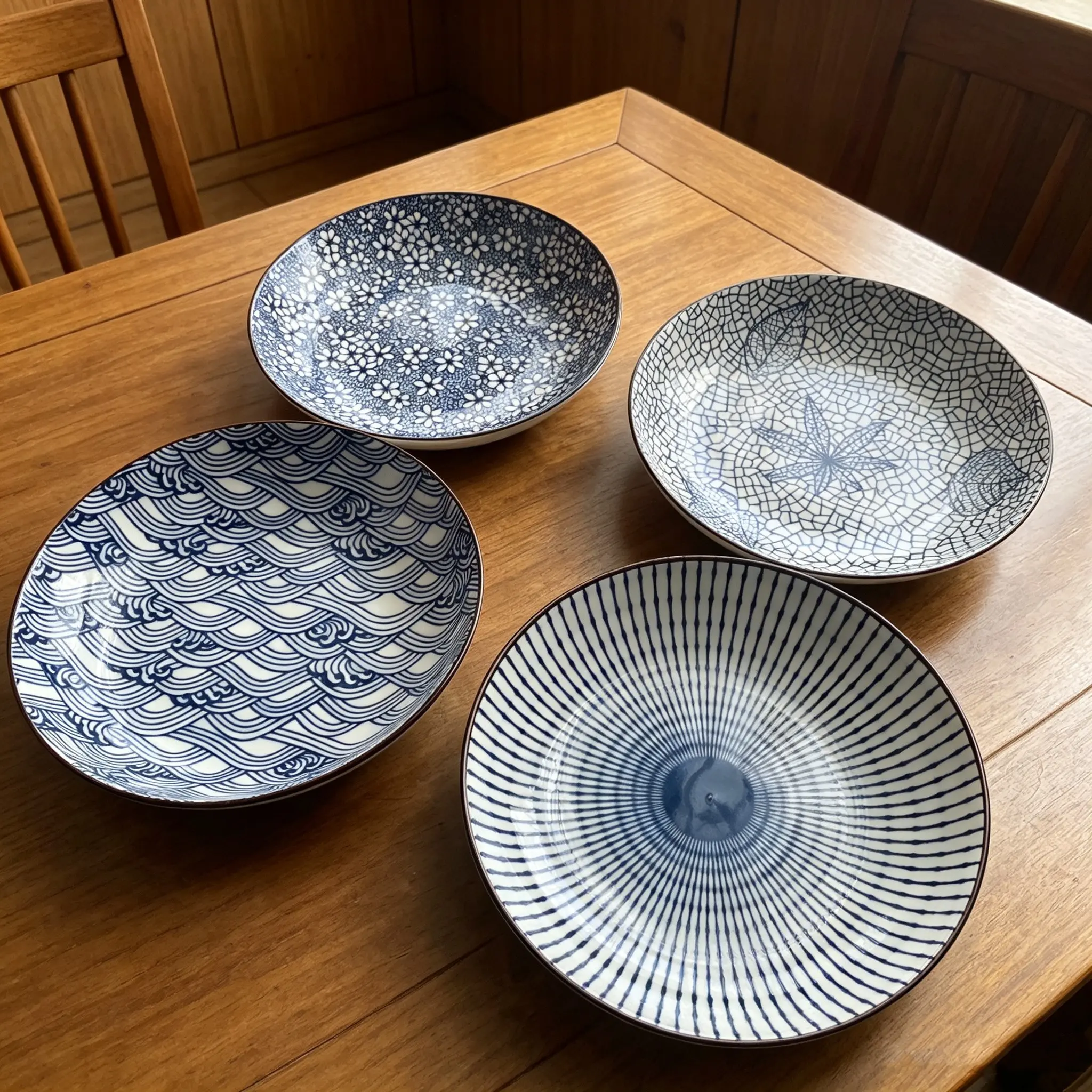 4-Piece Ceramic Plate Set, 8-Inch Pasta Plates, Blue and Salad Shallow Dishes, Ideal for Bread, Desserts, Snacks, Easy to Clean, Dishwasher Safe Tableware
