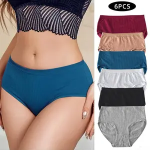 Women's High Waist Panties, 6-Pack Solid Color Satin Underwear with Cotton Crotch, Breathable & Comfy All Seasons Plus-Size Briefs