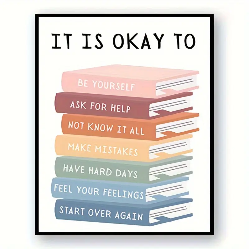 2D Flat, Mental Health Poster Feelings Chart Classroom Decor Motivational Be Yourself Growth Mindset Poster Positive Affirmations Wall Therapy Office Decor