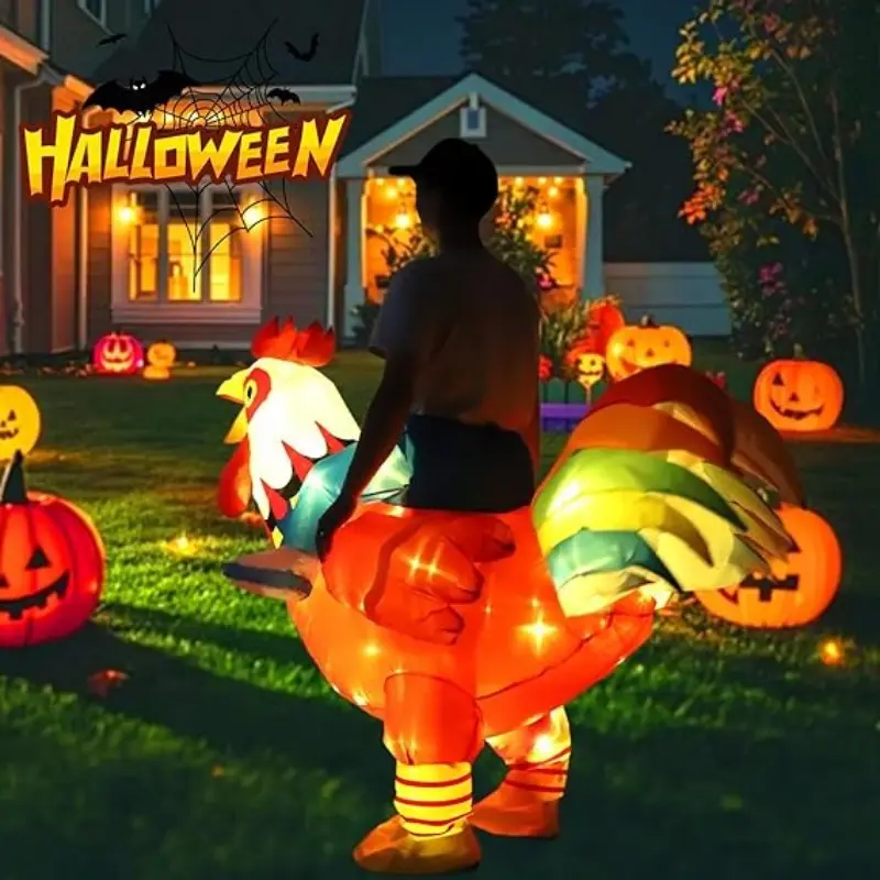 Adult Inflatable Chicken Costume with LED Lights, Fun Festive Halloween Costume for Men and Women, Christmas Thanksgiving Party Role Play
