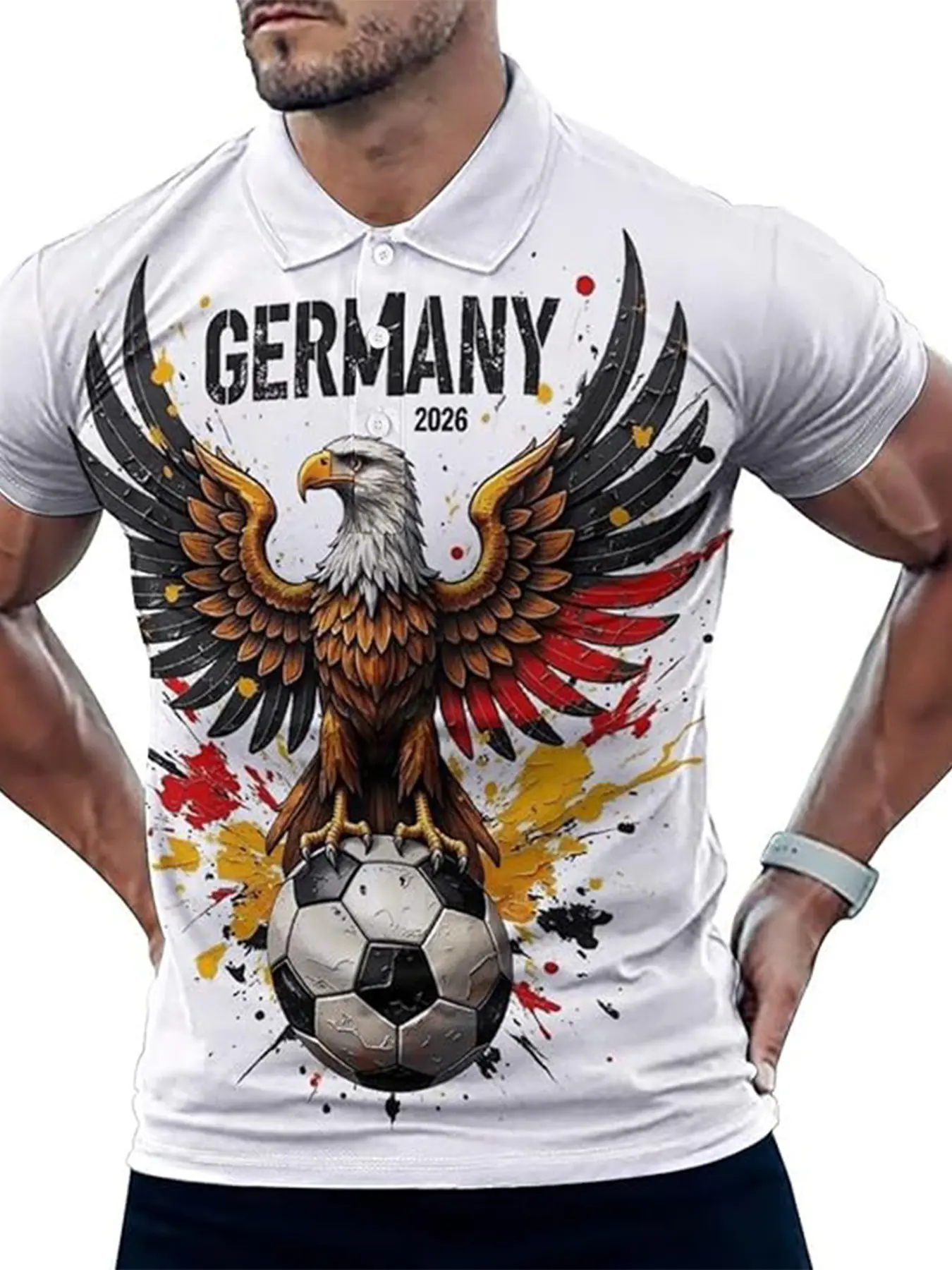 Unisex Polo Shirt, Germany Football Design, Breathable Stretch Fabric, Outdoor Sports Wear, Ideal for Soccer Matches & Casual Daily Use