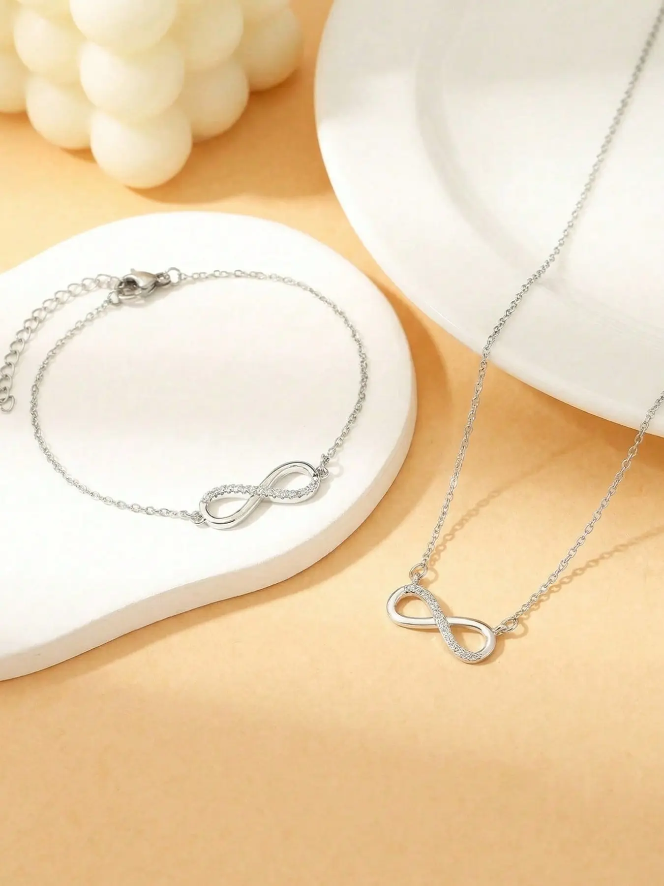 Elegant Minimalist Infinity Symbol Necklace Bracelet Set for Women, Perfect Gift for Daily Wear, 2pcs Jewelry Set