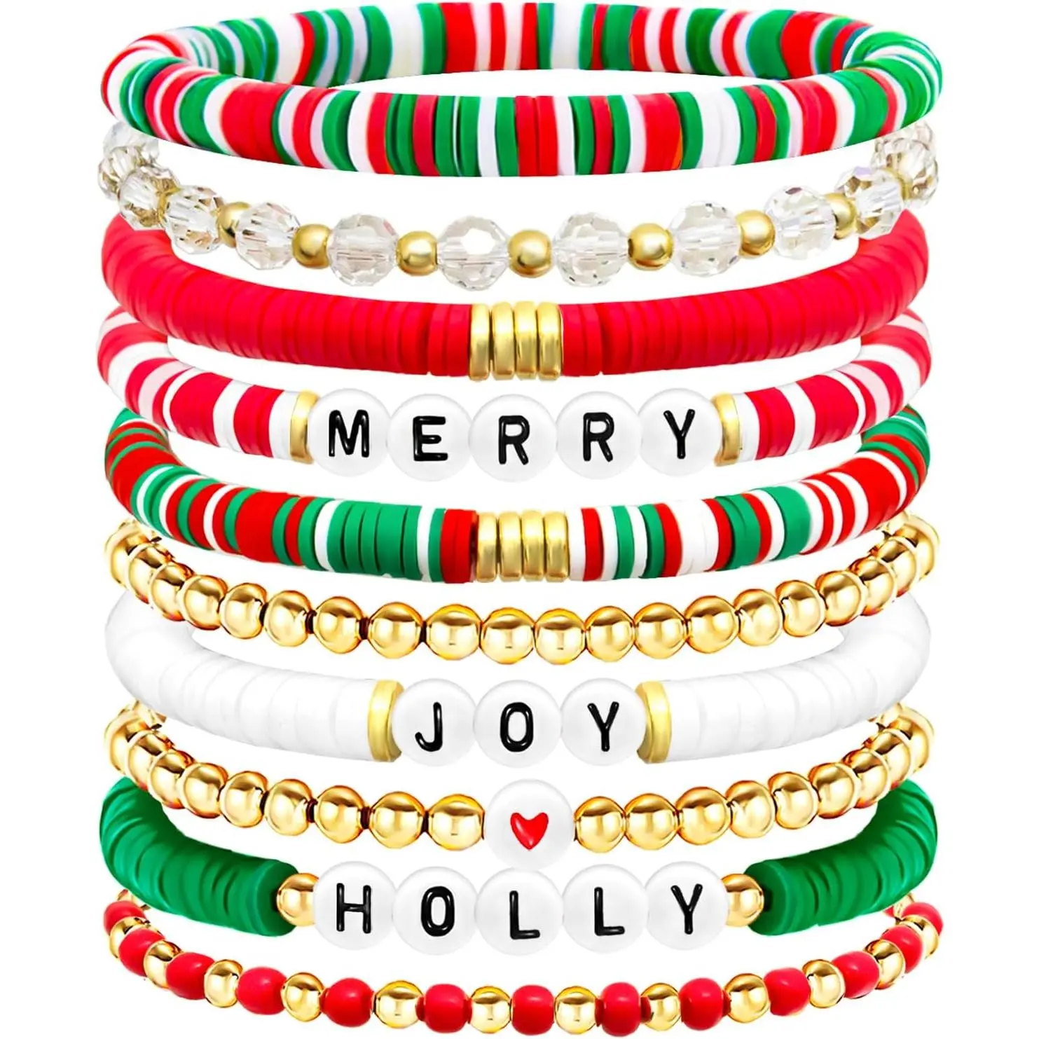 Christmas Bracelet for Women Elastic Stackable Letter Christmas Bracelets Bulk Clay Bead Bracelet Xmas Heishi Surfer Bracelets Set Y2K Party  Holiday Gifts