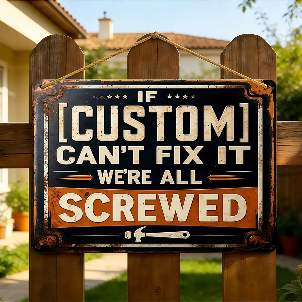 If [Custom] Can't Fix It We're All Screwed Metal Sign, Aluminum Distressed Retro Style, Waterproof & Rust-Free Mechanic Garage Gift, bedroom decor, room decorations, wall decor, house decor, wall art, vintage home decor, porch decor, home decor wall art