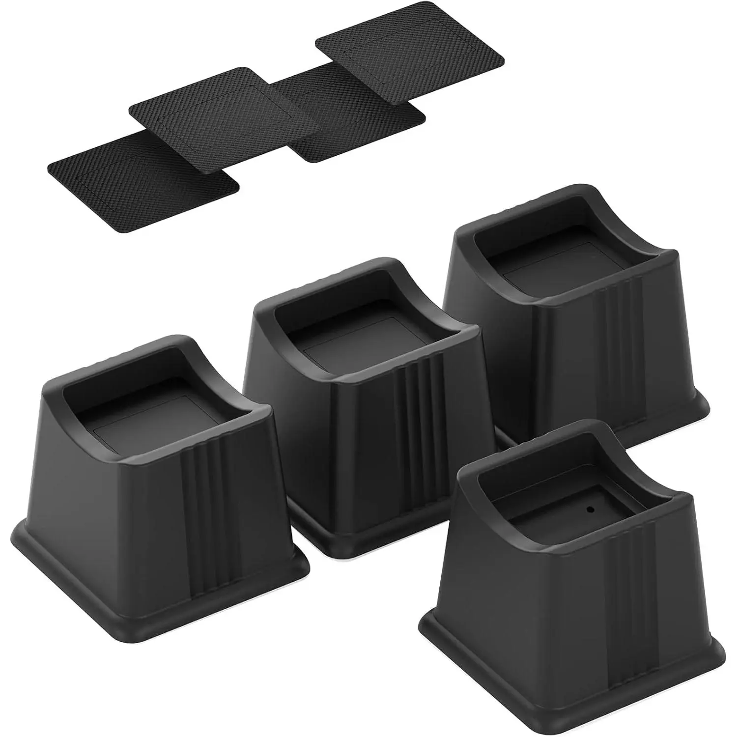 High Quality ABS Bed Furniture Risers 4-Pack, PP Plastic Rectangular Bedding Accessory with 3 in Elevation, 2500 lbs Load Capacity, Detachable Sheet, Non-Slip Pads, Easy Stacking, Room Clearance Under Furniture (Black)