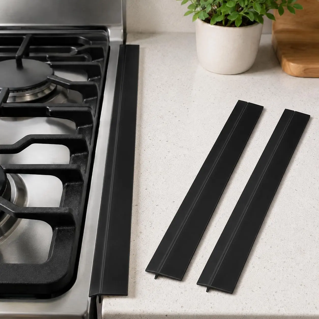 2-Pack Stove Gap Covers for Kitchen Counters 22"  Gap Filler Heat Resistant  Grade Easy Clean (Black)