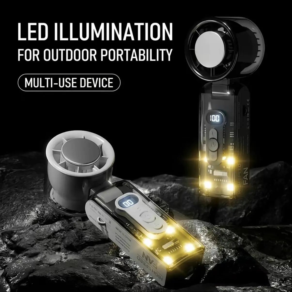 Cordless 3-in-1 Cooling Neck Fan - Portable Collapsible Mini Handheld Fan with 5-Speed Turbo Adjustment, 180° Foldable, 360° Adjustable, LED Display, 3600mAh Rechargeable Battery, 220g, 2-4H Runtime, Desktop Use, Ideal for Sports-Travel, Portable Fan