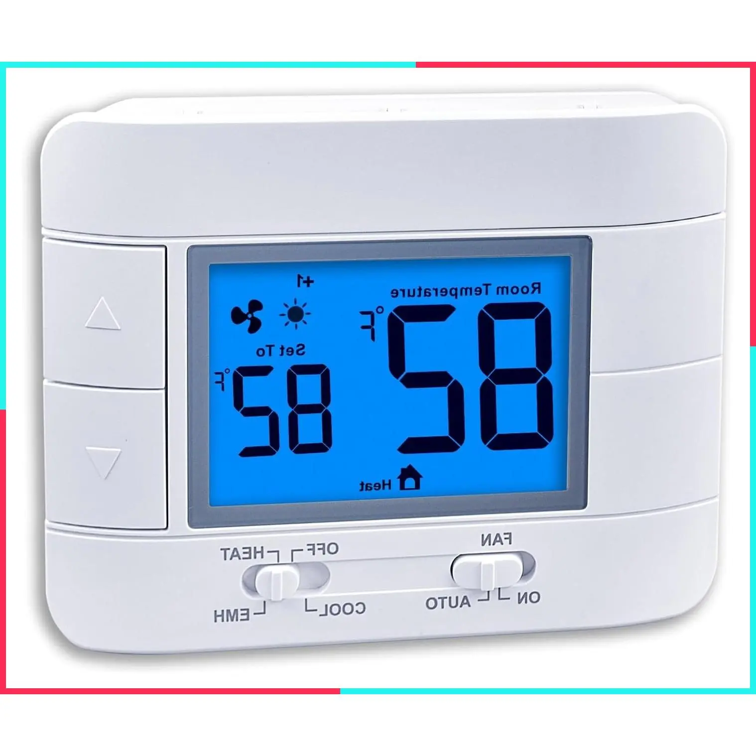 Non Programmable Heat Pump Thermostat for House 2H/1C with Large LCD Display of Room Temperature and Humidity