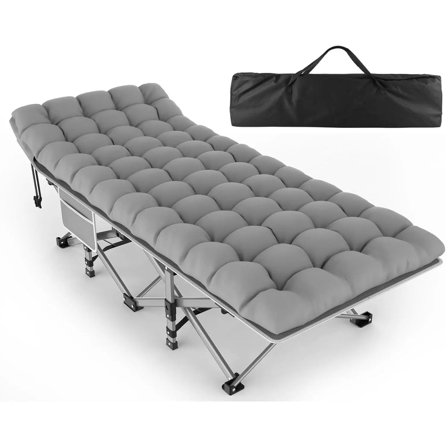 Camping Cot for Adults - Heavy-Duty Folding Cot Bed with Mattress, Portable Sleeping Cots for Outdoor Indoor Home Travel, 1200D Oxford, Max Load 500LBS, Fits People up to 6'3", Gray