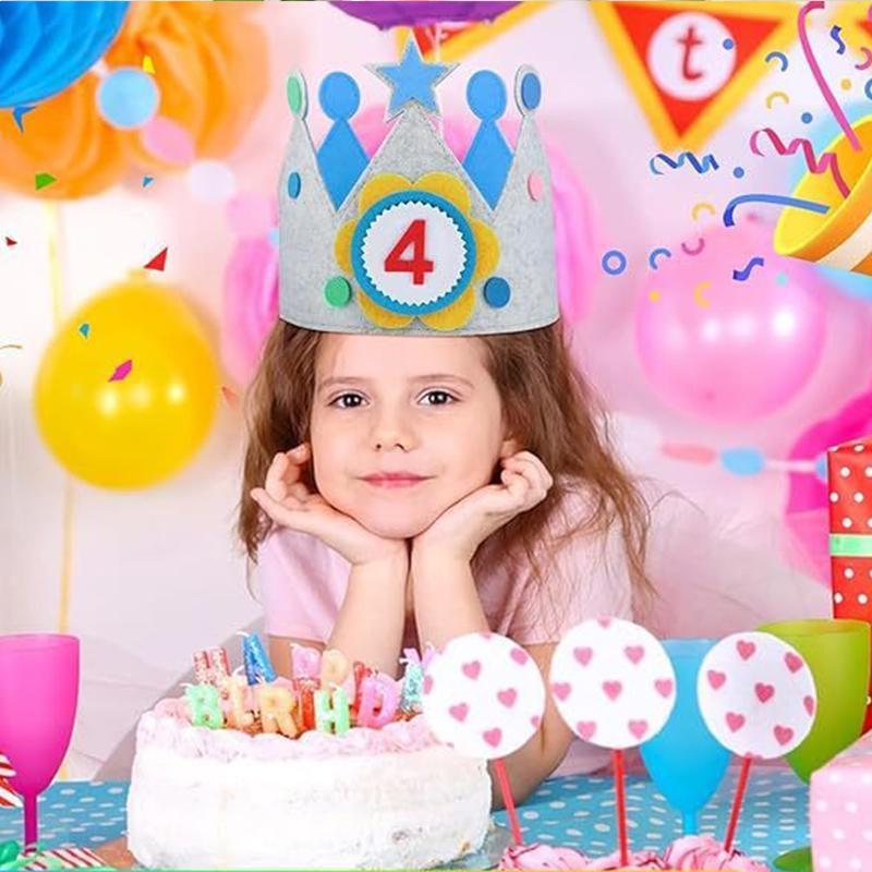 Adjustable Felt Birthday Crown Birthday Hat Durable Interchangeable Numbers Crown Photo Props  or Girls Boys Birthday party hat