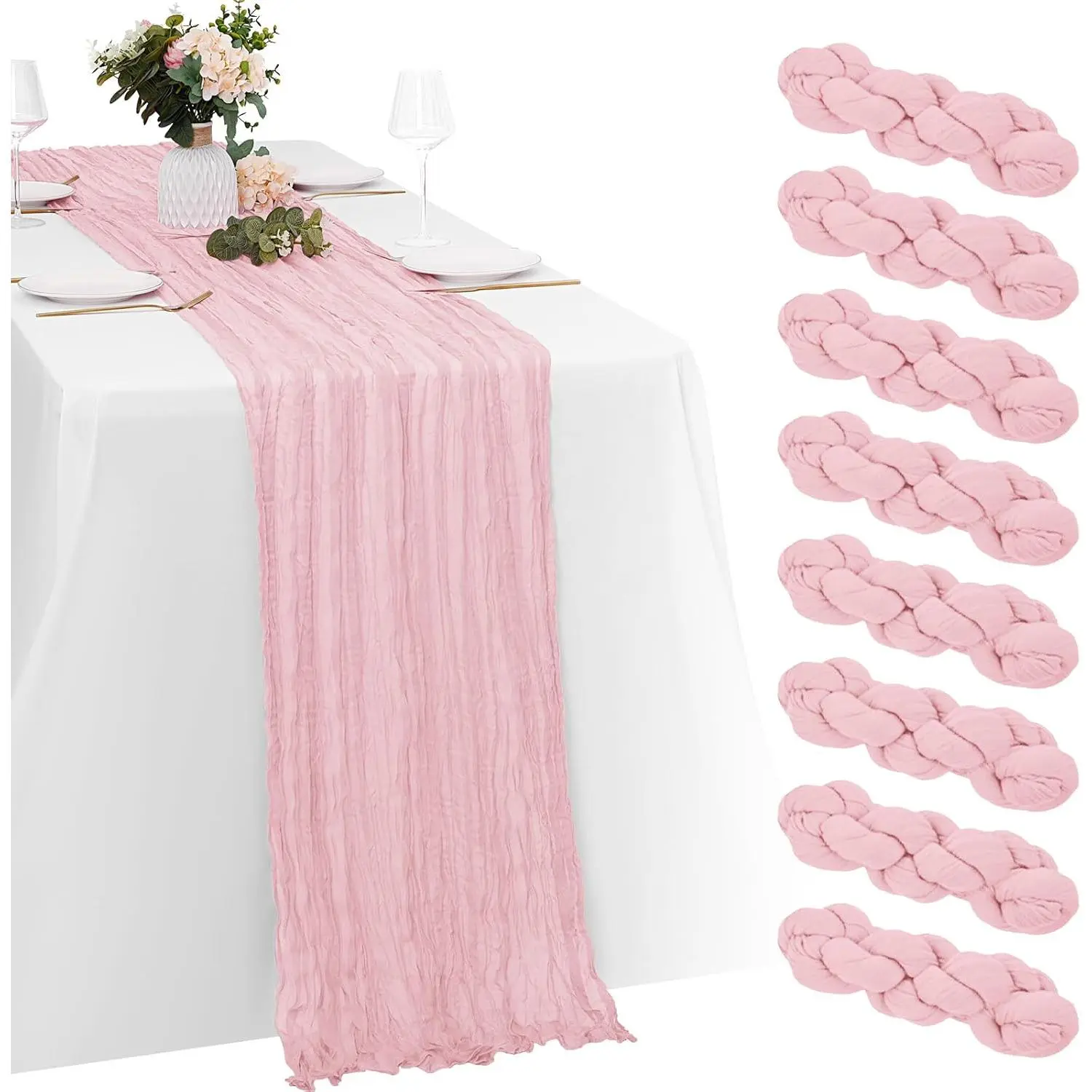 8 Pack Light Pink Cheesecloth Table Runners 20x120 Inch Gauze Table Runner Cheese Cloth 10FT Pink Table Runner Rustic Sheer Runner for Wedding Birthday Party Baby Shower Table Decor,Ergonomic