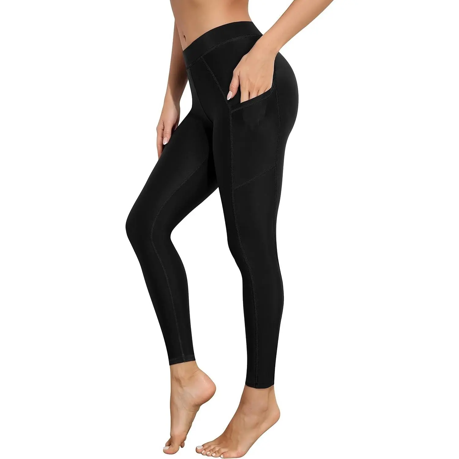 Women's High Waisted Long Swim Leggings with Pockets, Tummy Control, Elastic Waistband, UPF 50+, Quick Dry for Swimming, Beach, Surfing