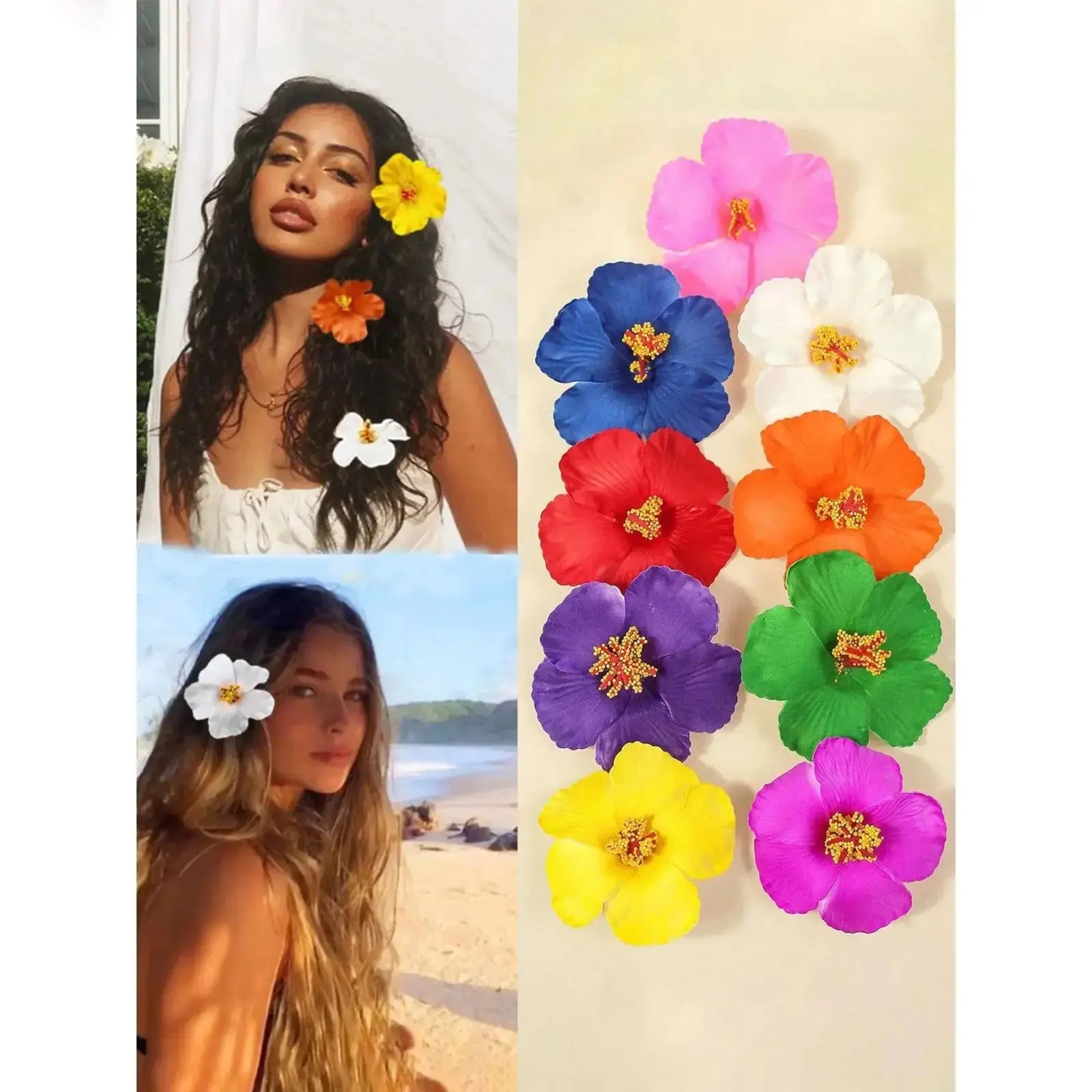 Women's Orchid Flower Hair Clip Set (9 Pieces), Bohemian Tropical Beach Style, Lightweight Waterproof Clips, Elegant Summer Accessories