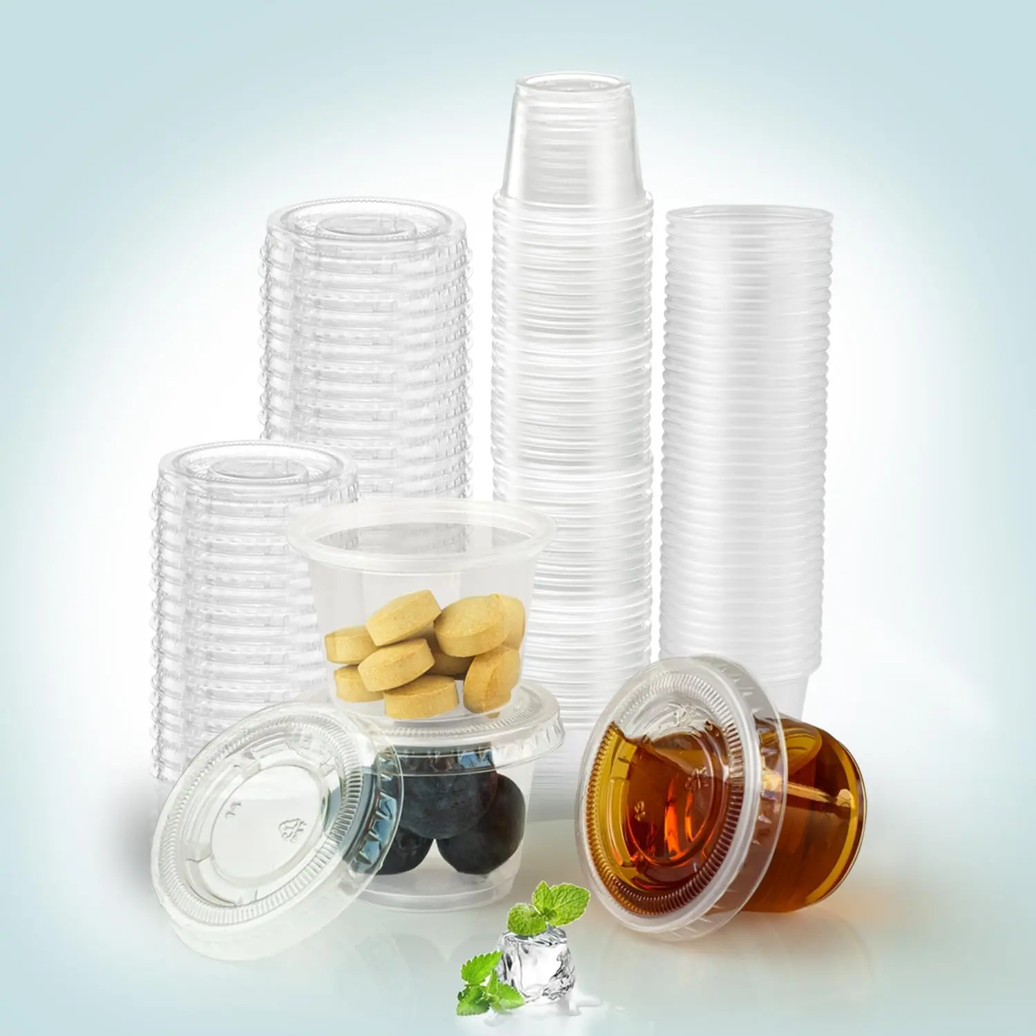 120-Set Disposable 1oz Plastic Condiment Containers, Stackable Leak-Free Portion Cups for Lunch, Parties