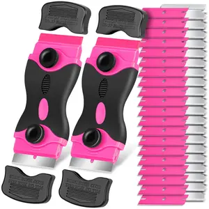 Razor Blade Scraper Tool Kit - 2Pack Razor Scrapers & 40Pcs Extra Blades, Plastic Paint Scraper Tool, Razor Scraper Tool for Glass Top Stove, Scrappers for Cleaning Window, Cooktop, Oven, Floor, 40Blades, Double-Sided