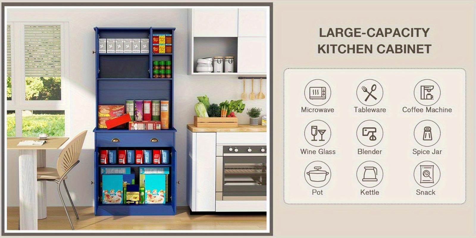 Modern Freestanding Pantry Cabinet with Wide Shelves & Enclosed Doors, Tall Storage Cupboard for Kitchenware, Snacks & Household Items