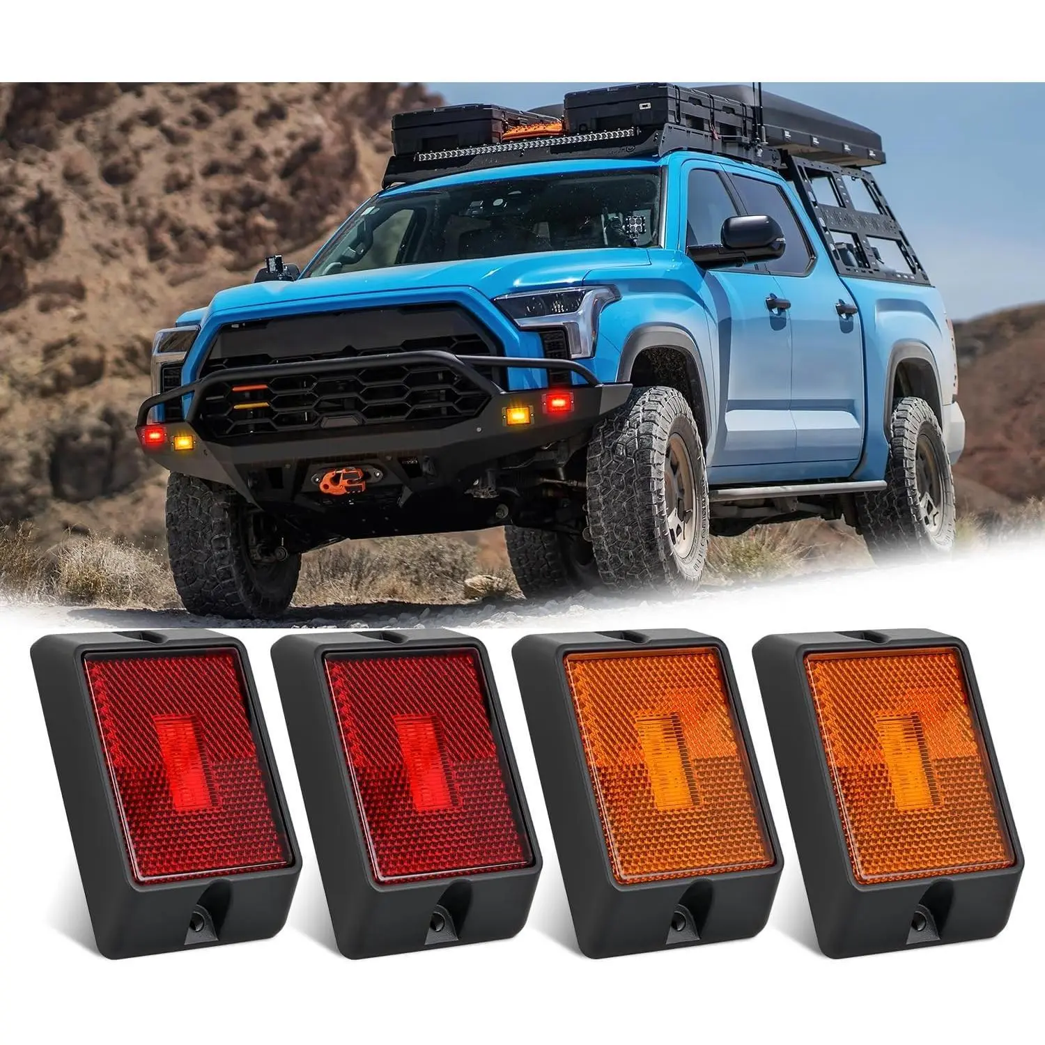 Niligft Side Marker Light 4PCS Square 3LED Red Amber Front Rear Clearance Indicator Lights Reflective Lens Surface Mounted Waterproof for 12V Truck Trailer RV Boat