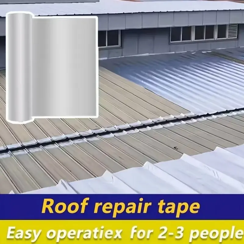 Large Industrial Waterproof Roof Tape, 15.7x78.7 Inches, Blue/silver//metal, Prevents Leaks, Flexible Material for Metal Surfaces