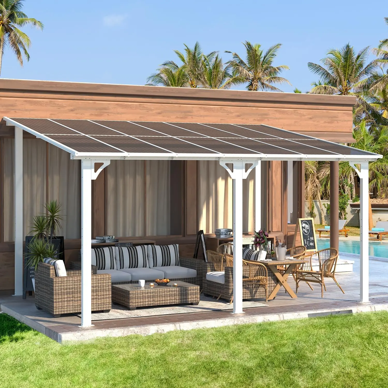 GARVEE Wall-Mounted Hardtop Gazebo, 10x20 Outdoor Shelter for Patio