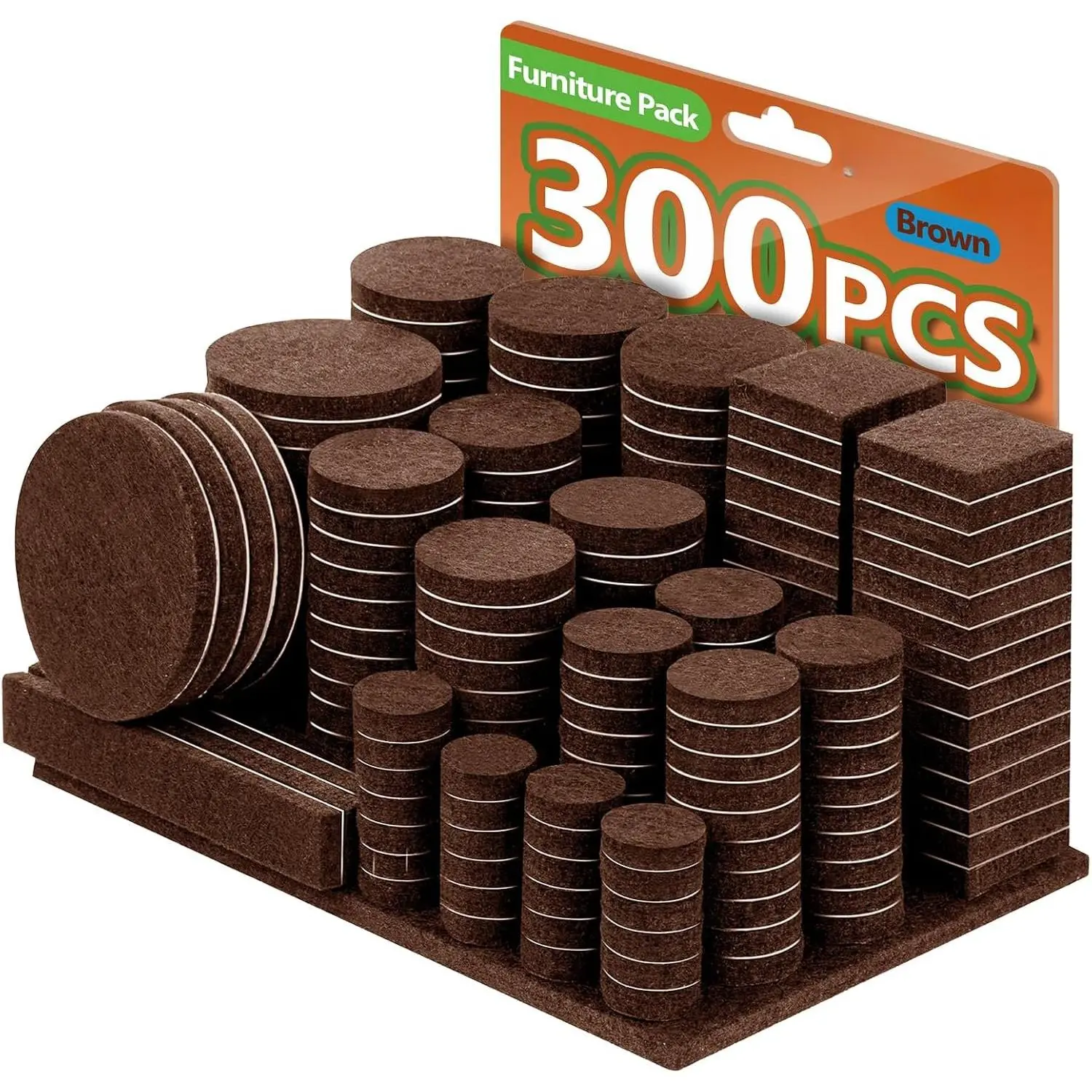 Furniture Pads Felt Pads 300 count Huge Pack Furniture Felt Pads, Self Adhesive Anti Scratch Floor Protectors for Furniture  Hardwood Tile Floor, with 60 Cabinet Door Bumpers, Brown