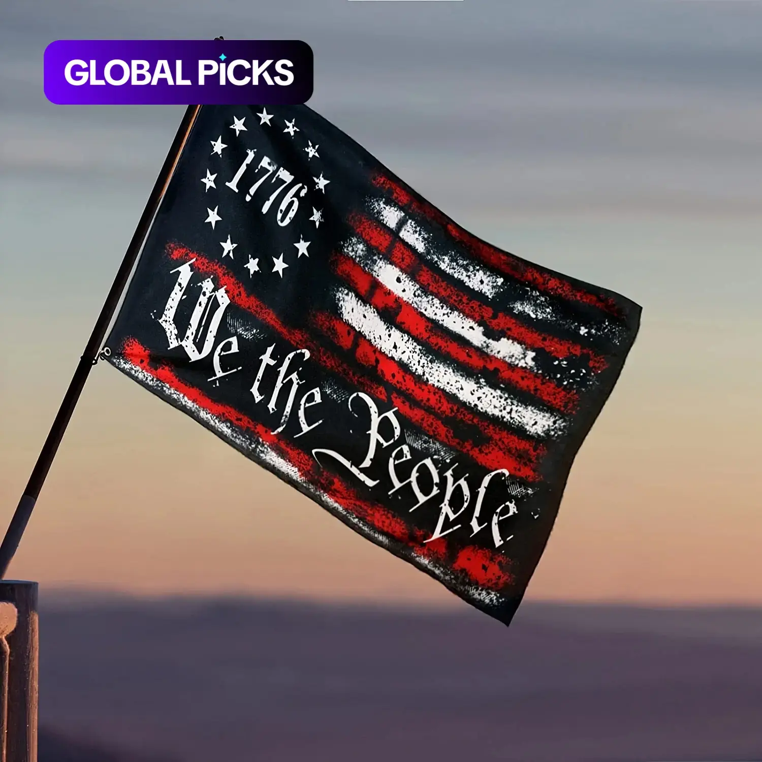 Letter Pattern American Flag, 'We the People' Flags with 2 Grommets, Party Decorations, Party Decor Supplies, Patriotic Bunting Banners, Decorative Banner for Independence Day