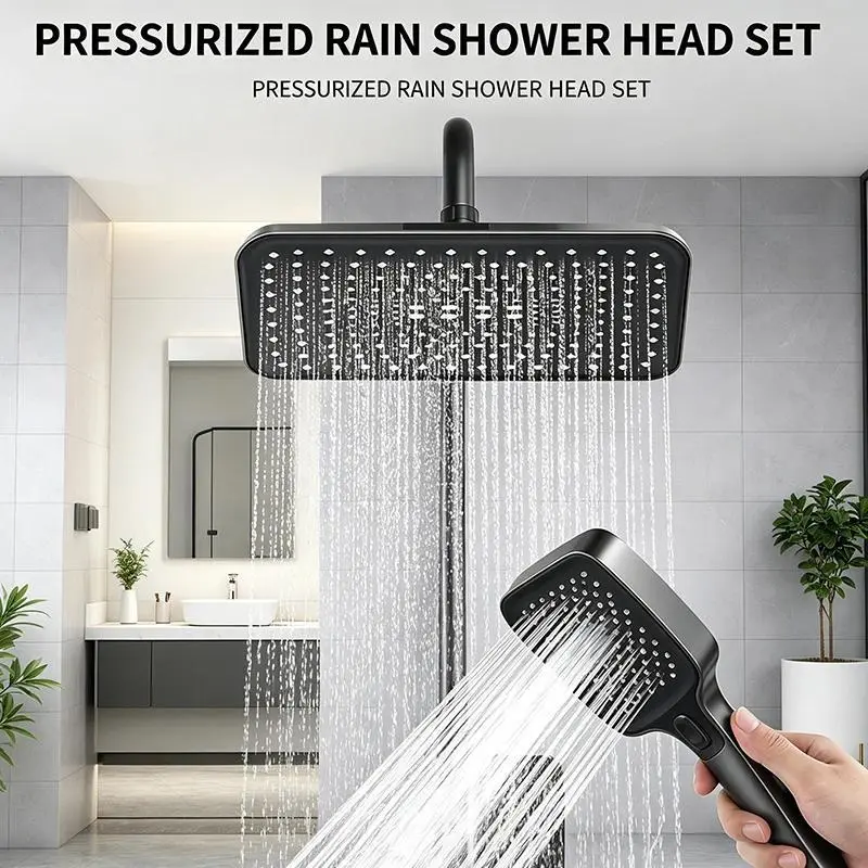 360° Swivel Rainfall Shower System, High Pressure Overhead & Multi-Mode Handheld Combo with Universal Fit,Water Saving
