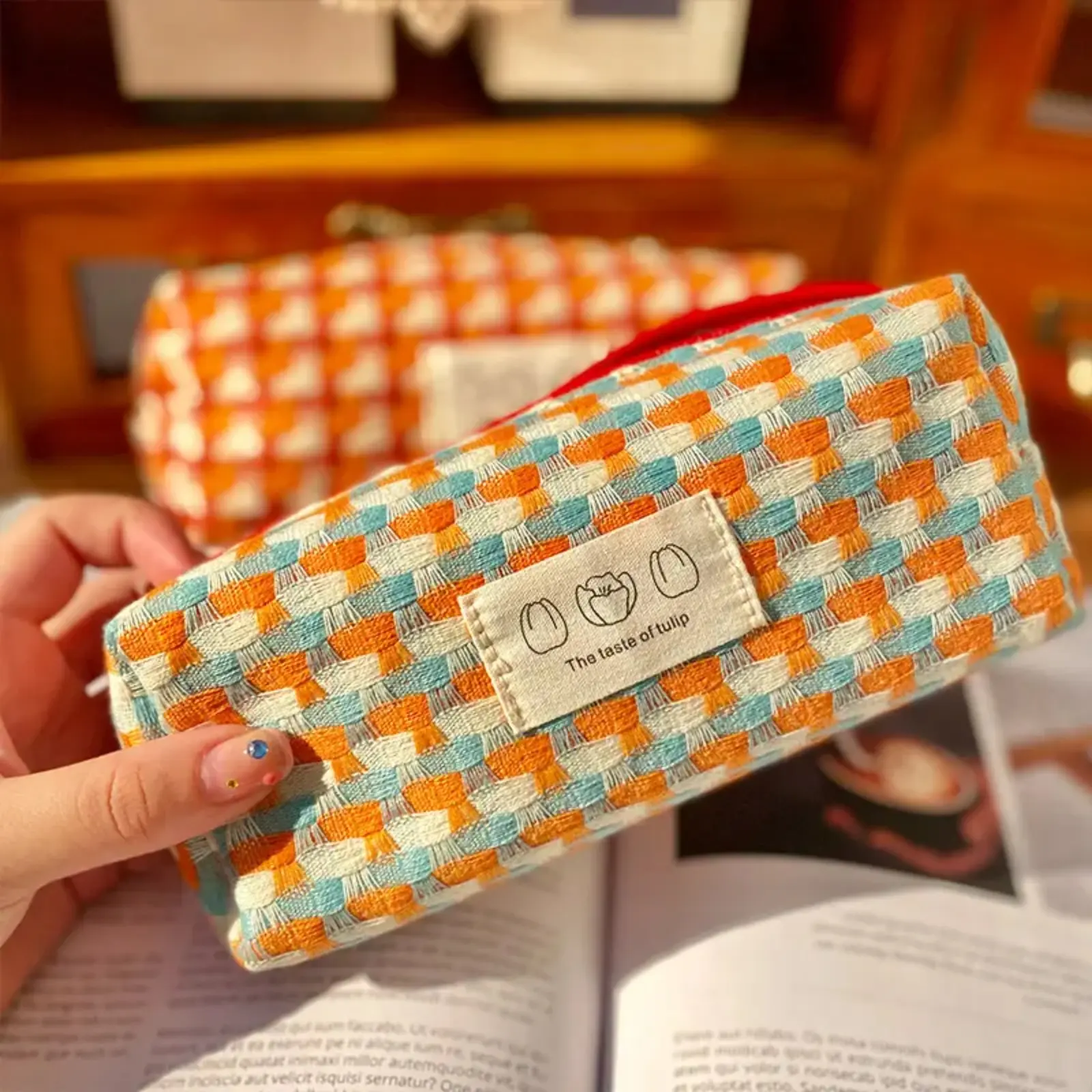 Japanese Ins Rainbow Woven Pencil Case,Simple Stain Resistant Large Capacity Stationery Pouch,Niche Cute Storage Bag For Teen Girls,Practical Durable Pen Organizer For Classroom Study School Daily Learning Supplies Arrangement
