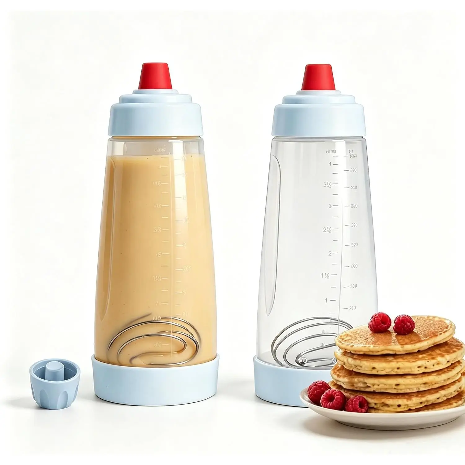 2 Pack 1000ml Pancake Batter Squeeze Dispenser Bottle with Whisk Ball | No-Drip Silicone Tip, BPA-Free Leakproof Mixer for Pancakes Waffles Crepes Muffins, Kitchen Breakfast Baking Essential