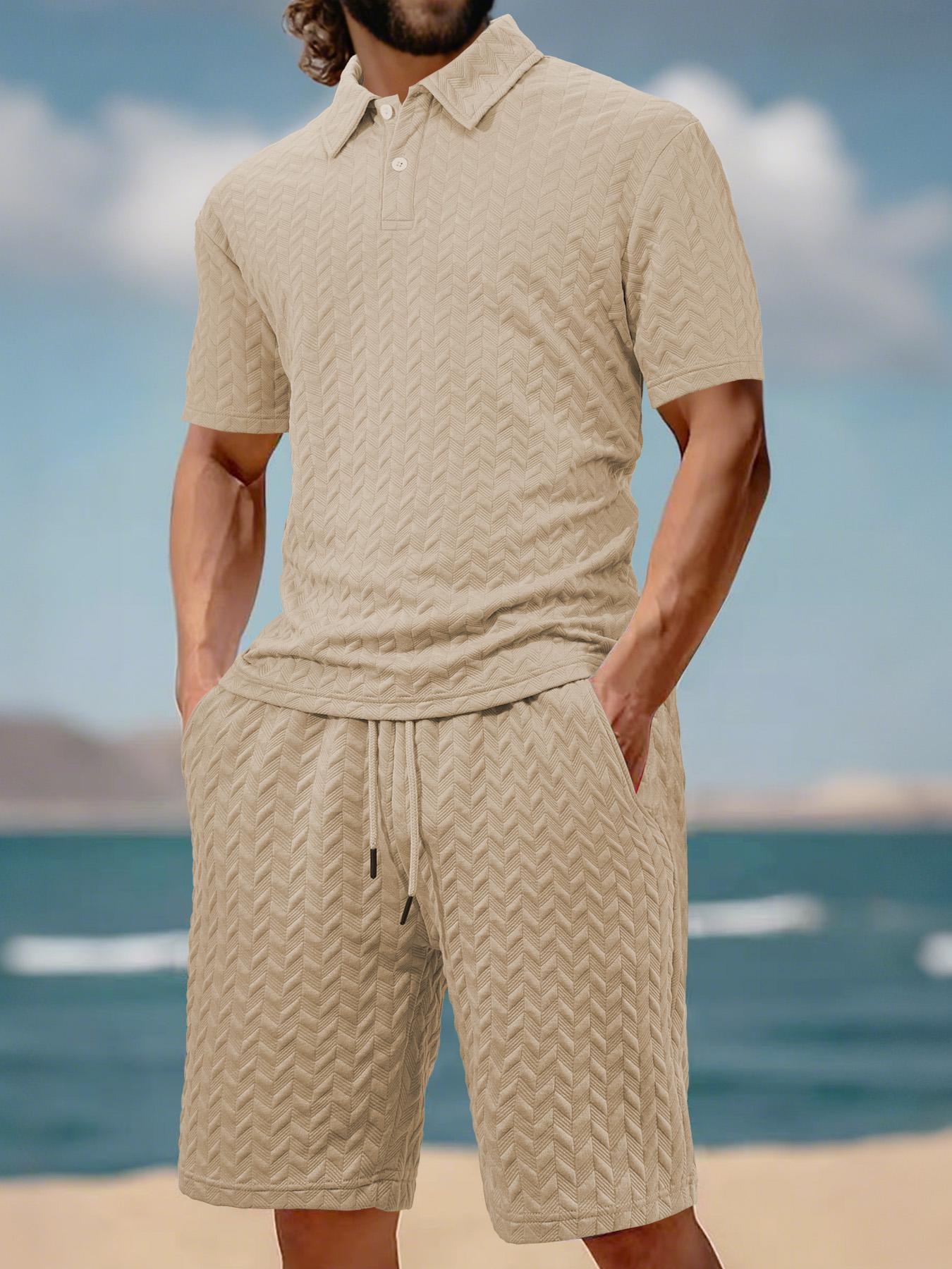 Men's Solid Polo Shirt & Drawstring Waist Shorts Set, Cozy Breathable Two-piece Outfits for Daily Outdoor Wear, Men Clothes for Summer Men's Solid Polo Shirt & Drawstring Waist Shorts Set, Cozy Breathable Two-piece Outfits for Daily Outdoor Wear, Men Clothes for Summer