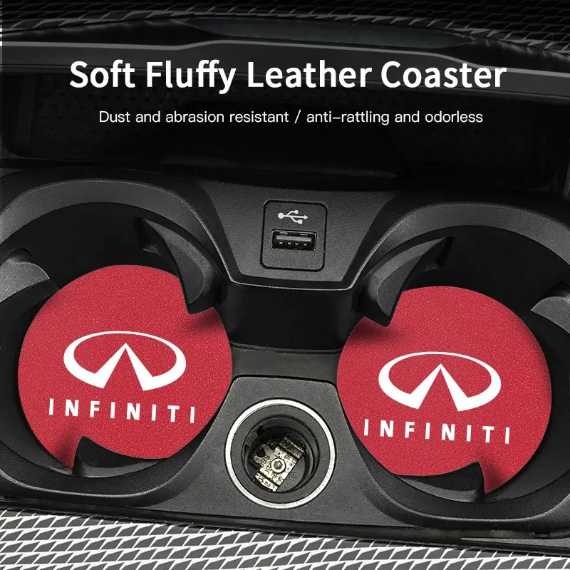 2Pcs Car Suede Coaster Anti-Slip Water Cup Pad Car Interior Accessories For Infiniti QX80 QX60 QX50 QX65 QX55 Q60 Q70L QX30 Q50 QX70 Q30 Q70 EX FX JX