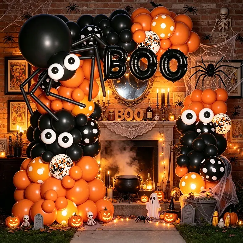 111pcs Halloween Balloon Garland Arch Set, Polka Dot Balloons, Glitter Balloons, Boo Foil Balloons, Party Decorations