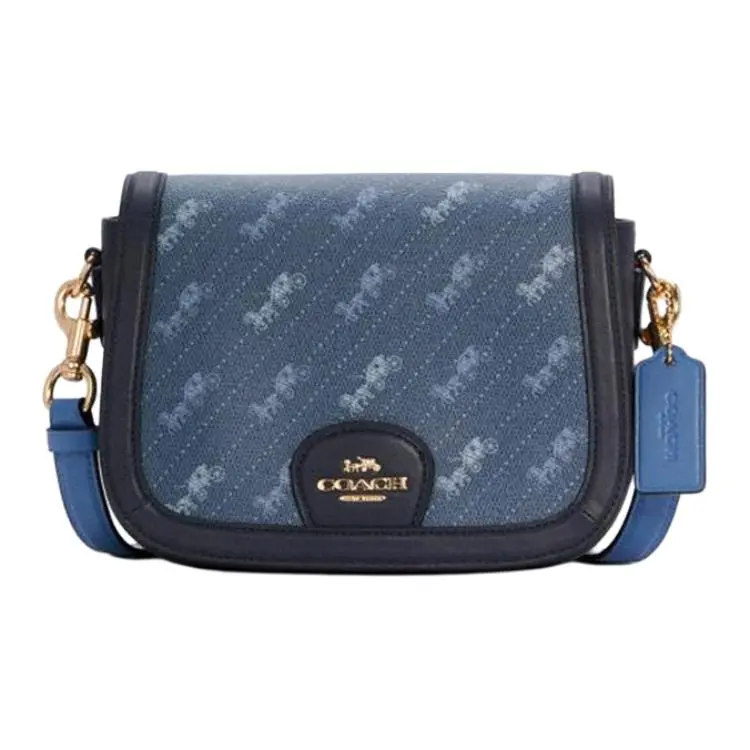 COACH Horse and Carriage Saddle 21 Printed Leather Satchel Handbag for Women, Blue