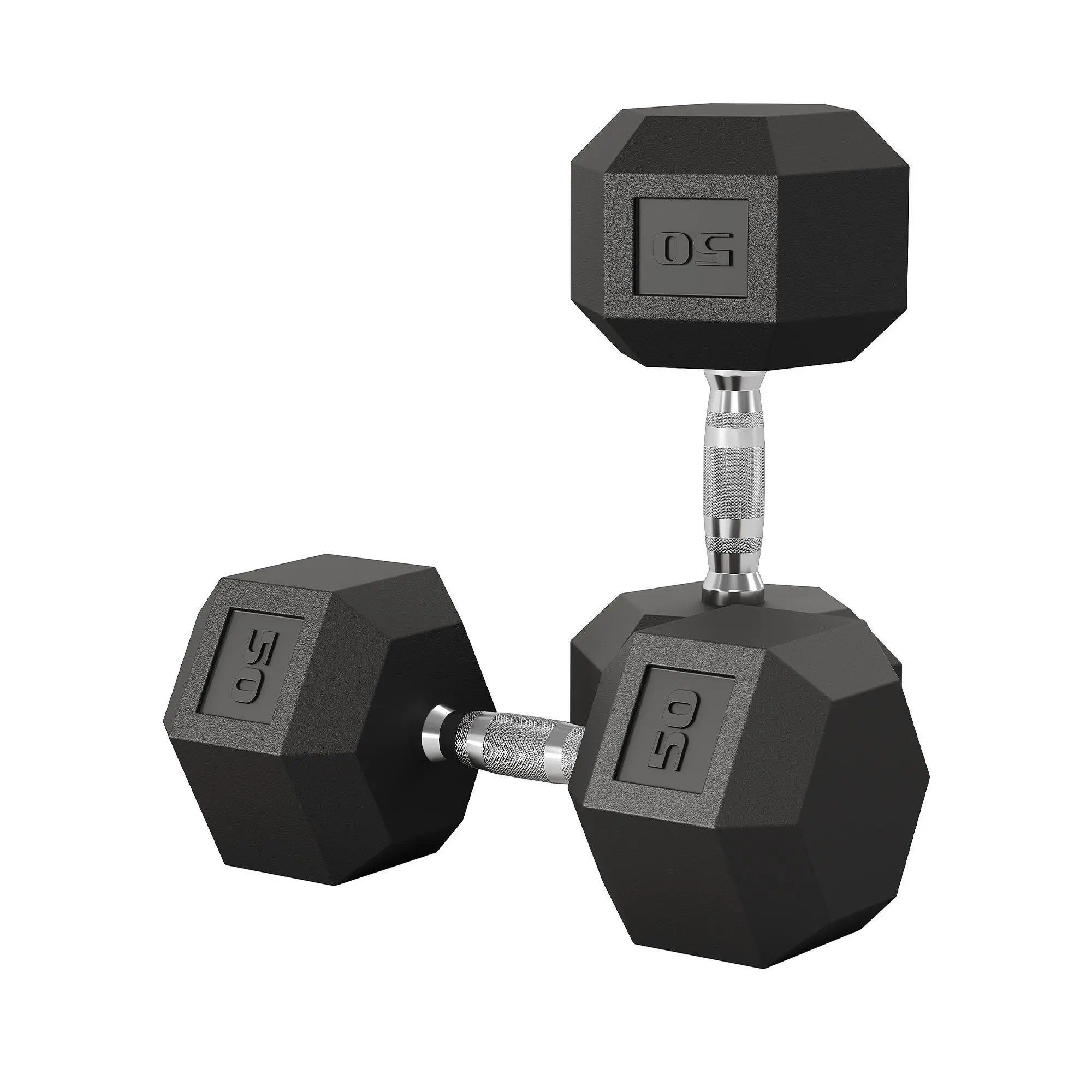 Unisex 50lb Hex Dumbbells (Set of 2, 100lbs Total) - Rubber Encased Cast Iron Hand Weights with Knurled Chrome Handles, Anti-Roll Heavy Duty Pair for Home Gym Weight Lifting, Floor Protection Gear