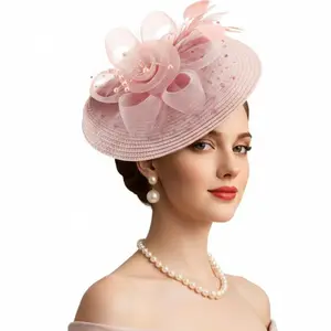 Elegant Fascinator Hats for Women Tea Party Derby Hats with Mesh Flower and Feather Decor Vintage Formal Headwear for Wedding Cocktail and Special Occasions