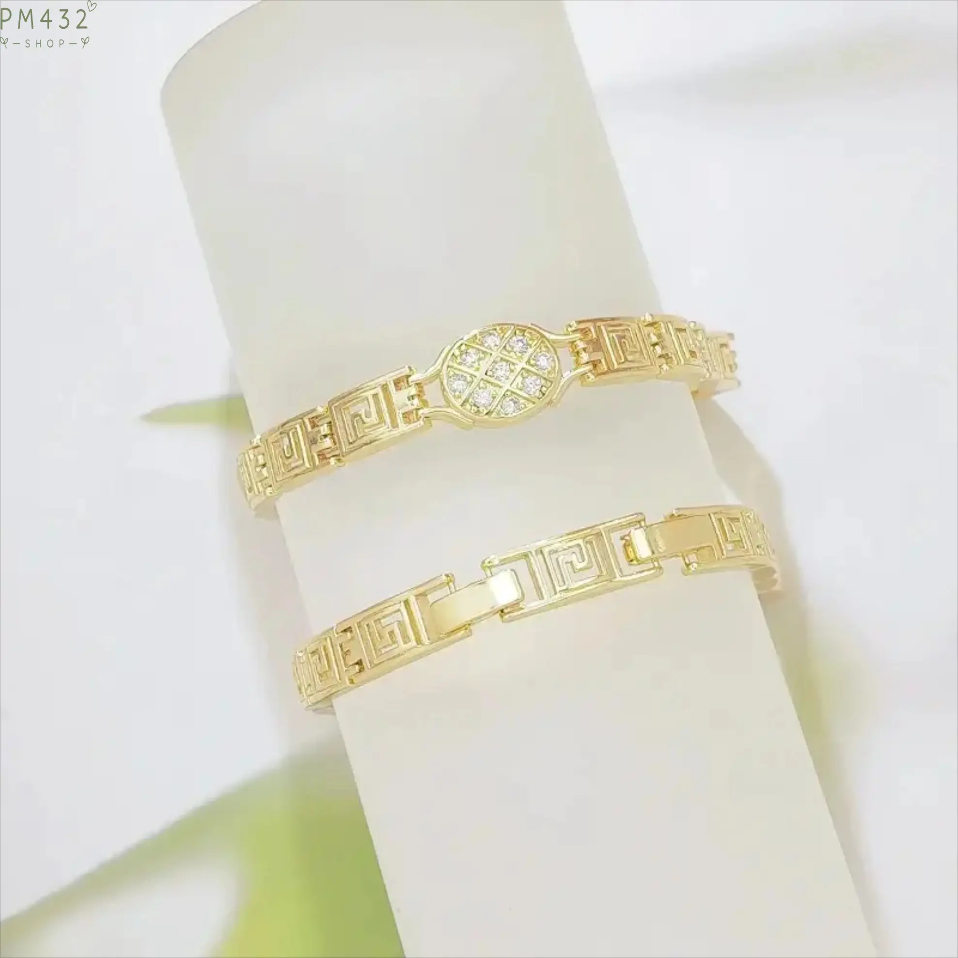 14K Gold Plated Greek Key Bracelet for Women, Geometric Rectangle Link Chain Bracelet with Micro Pave CZ Accent, Dainty Stackable Minimalist Wrist Jewelry, Trendy Fashion Bracelet Gift for Birthday, Anniversary & Everyday Wear