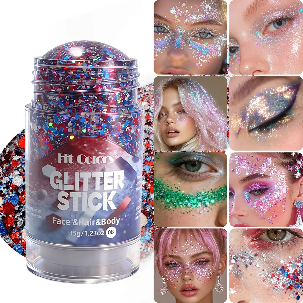 Holographic Glitter Hair Wax Stick, Star Shimmer Highlight Stick for Hair & Eyes, Face Glitter Makeup for Festival Party Stage Cosmetics, Body Glow, Shimmering Body Makeup