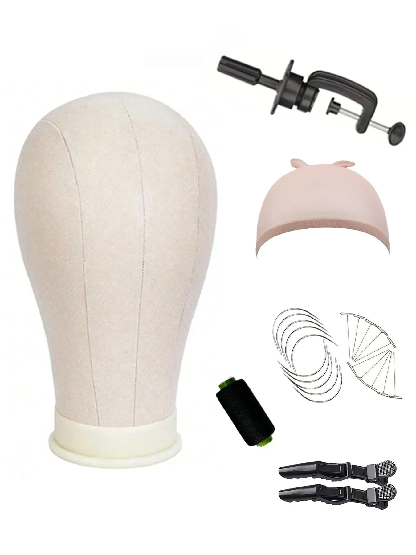 22inch Canvas Block Head Professional Mannequin, Ideal for Wig Making, Drying, Styling, Includes Cap and Table Clamp Stand