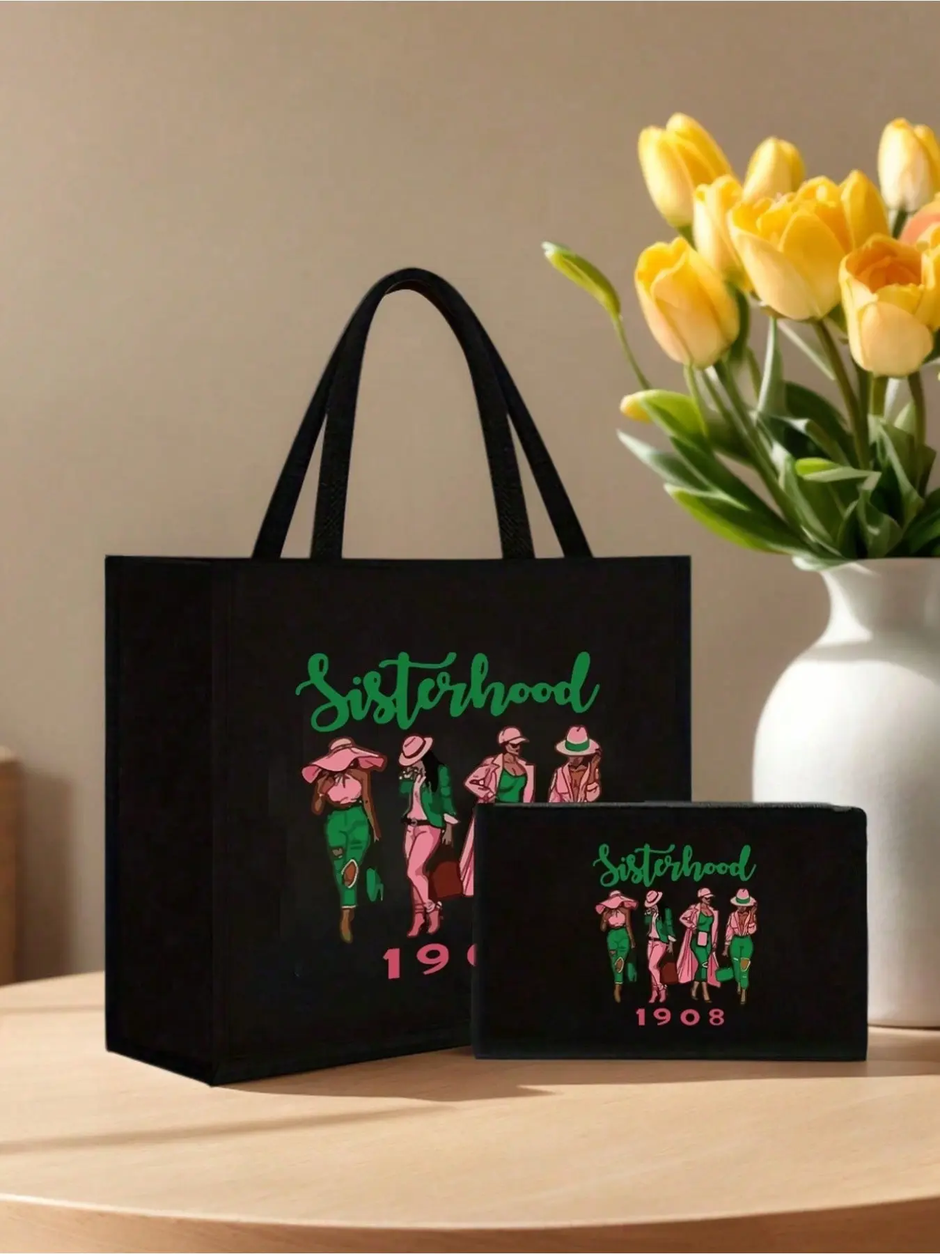 Sisterhood 1908 Classic Large Capacity Handbag, Women's Multifunctional Commuter Bag, Sister Pattern Design, Ideal Gift for Friends or Mother's Day