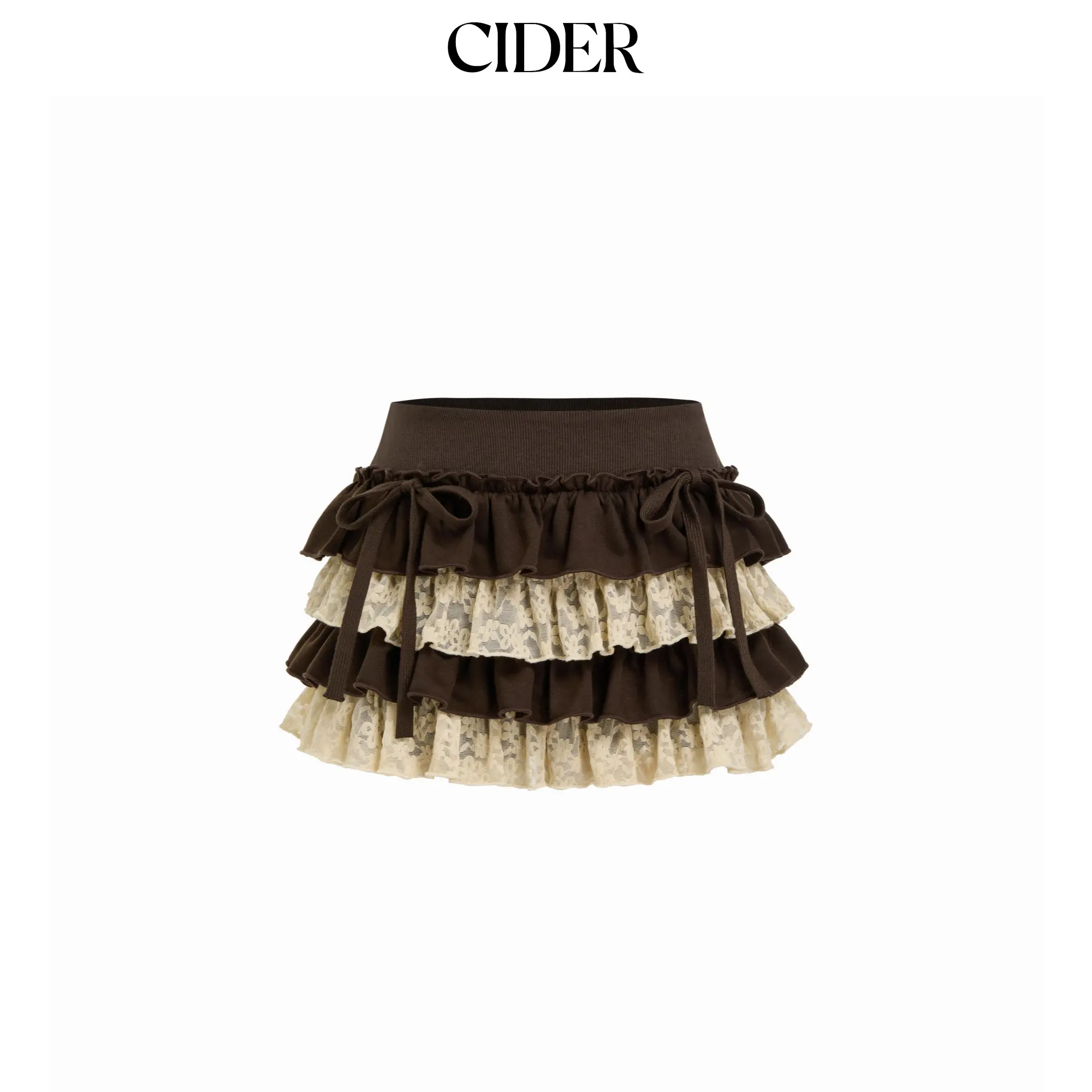 Cider Low Rise Lace Layered Bowknot Lettuce Trim Mini Skort