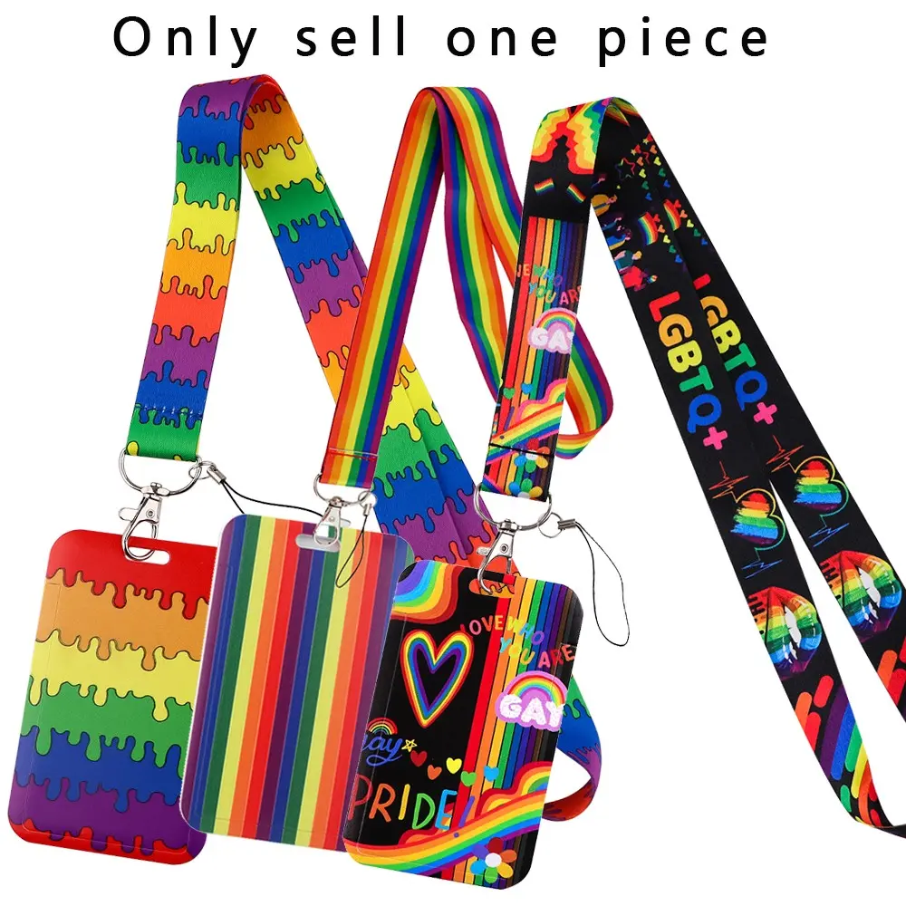 LGBT Rainbow Pride Lanyard for Keys Chain ID Credit Card Cover Pass Mobile Phone Charm Neck Straps Badge Holder Key Ring Accessories Gift Keychain Gifts Keychain Accessory