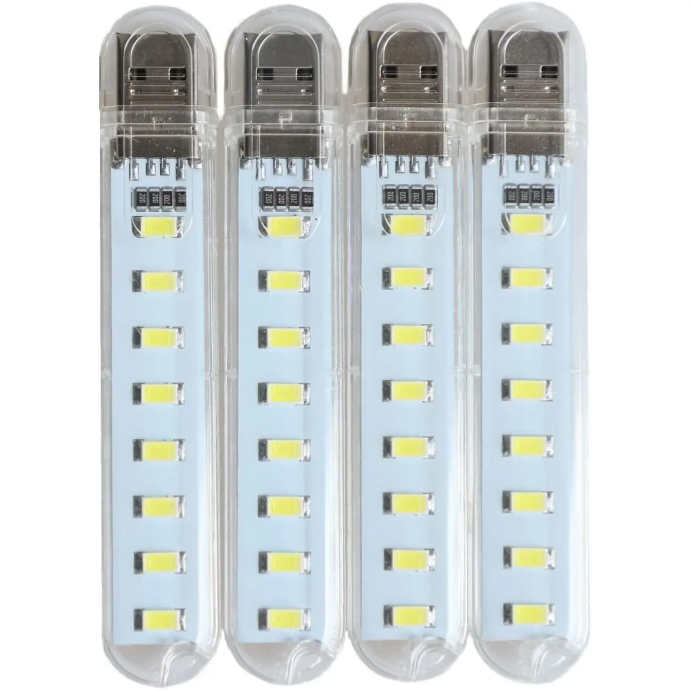 USB Light,Night Light Plug in,Small Led Light Stick with 8 Lamp Beads Power Brick/Portable Power Station(Pack of 4)(White)