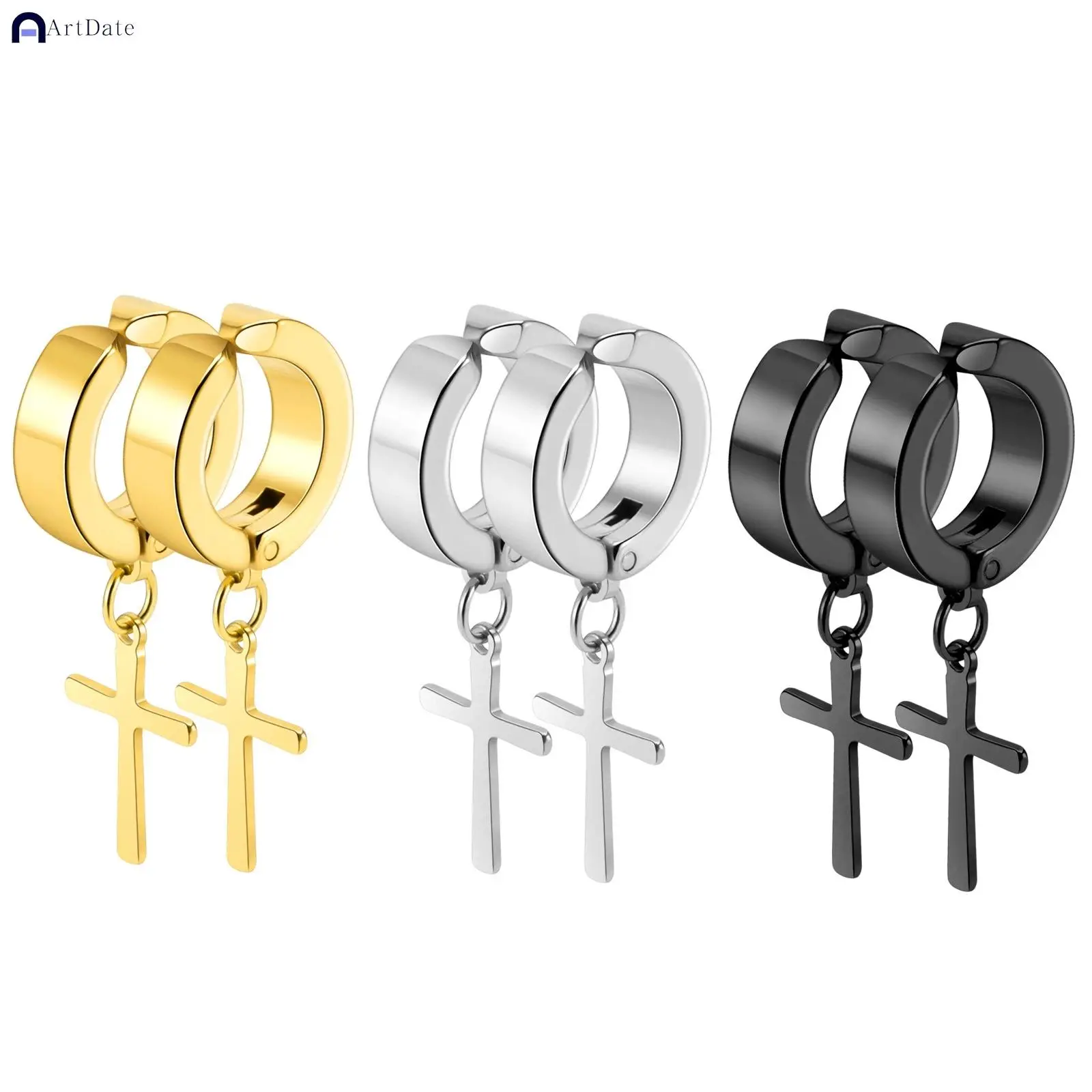 1 Pairs Punk Stainless Steel Stud Earrings Black Earrings Set For Men Women Vintage Hip Hop Piercing Ear Jewelry