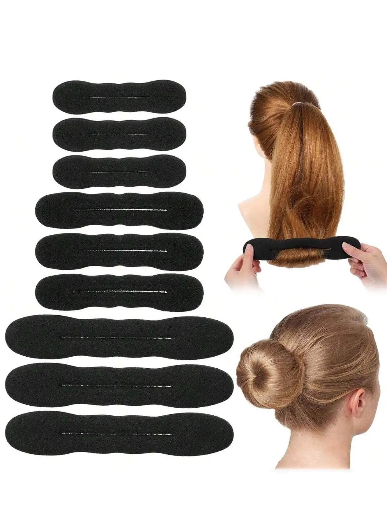 9pcs Hair Bun Maker Sponge, Magic Clip Curling Tool, Foam Hair Styling Accessories, Styling Tools, Easy Rollers for Ballet, French Twist, Thin Curls, Straight Waves