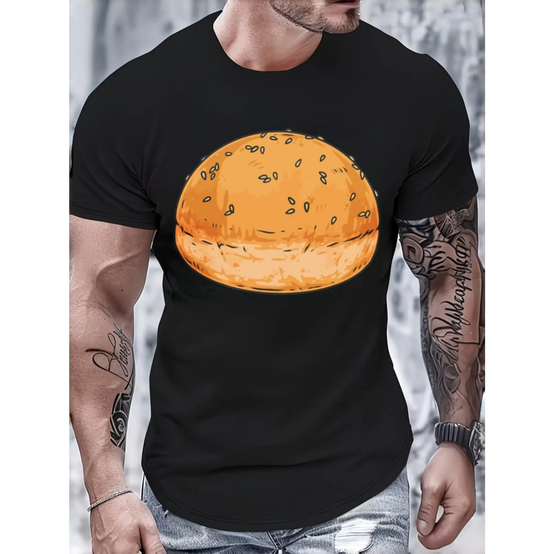 Casual Streetwear Style, Men's T-Shirt, Funny Burger Food Graphic Print, Summer Daily Wear, Gift For Boyfriend Husband Son