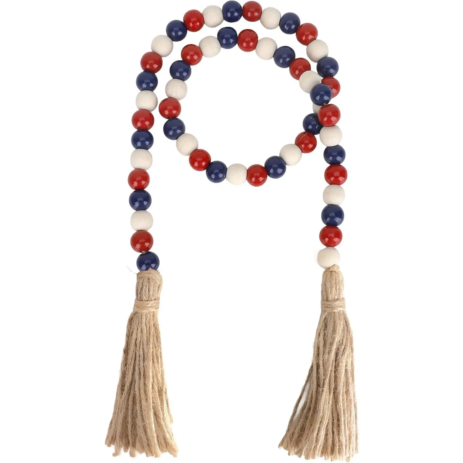 Independence Wooden Bead Garlands, 39 Inch   Bead Garland with Rope Tassel, Rustic Independence Bead Garland for Tiered Tray Decor   Kitchen Wall  Decoration