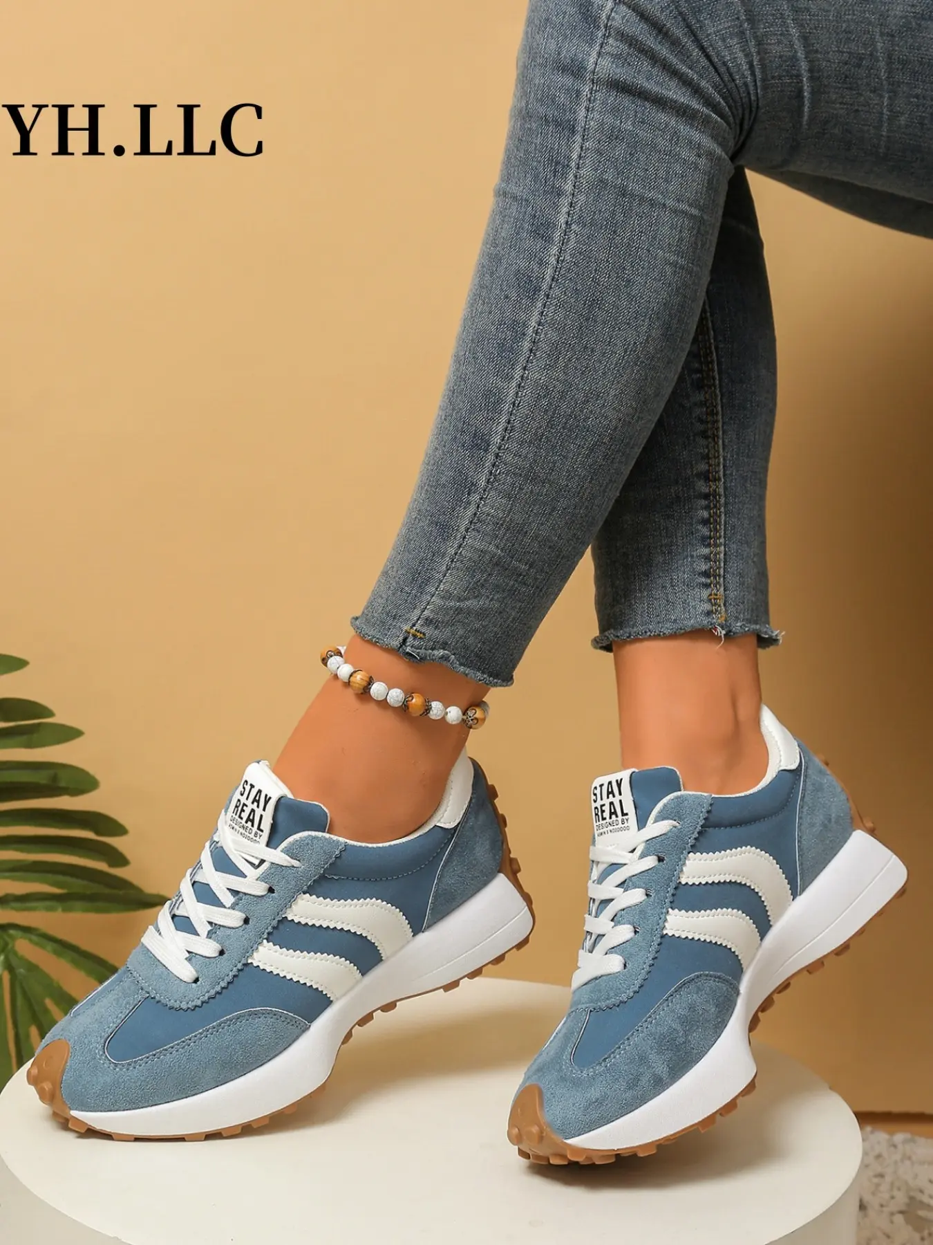 Comfortable Retro Striped Sneakers, Unisex Thick Rubber Sole Non-Slip Walking Training Shoes, Lightweight Vintage Casual Sports Shoes for All Seasons Daily Wear
