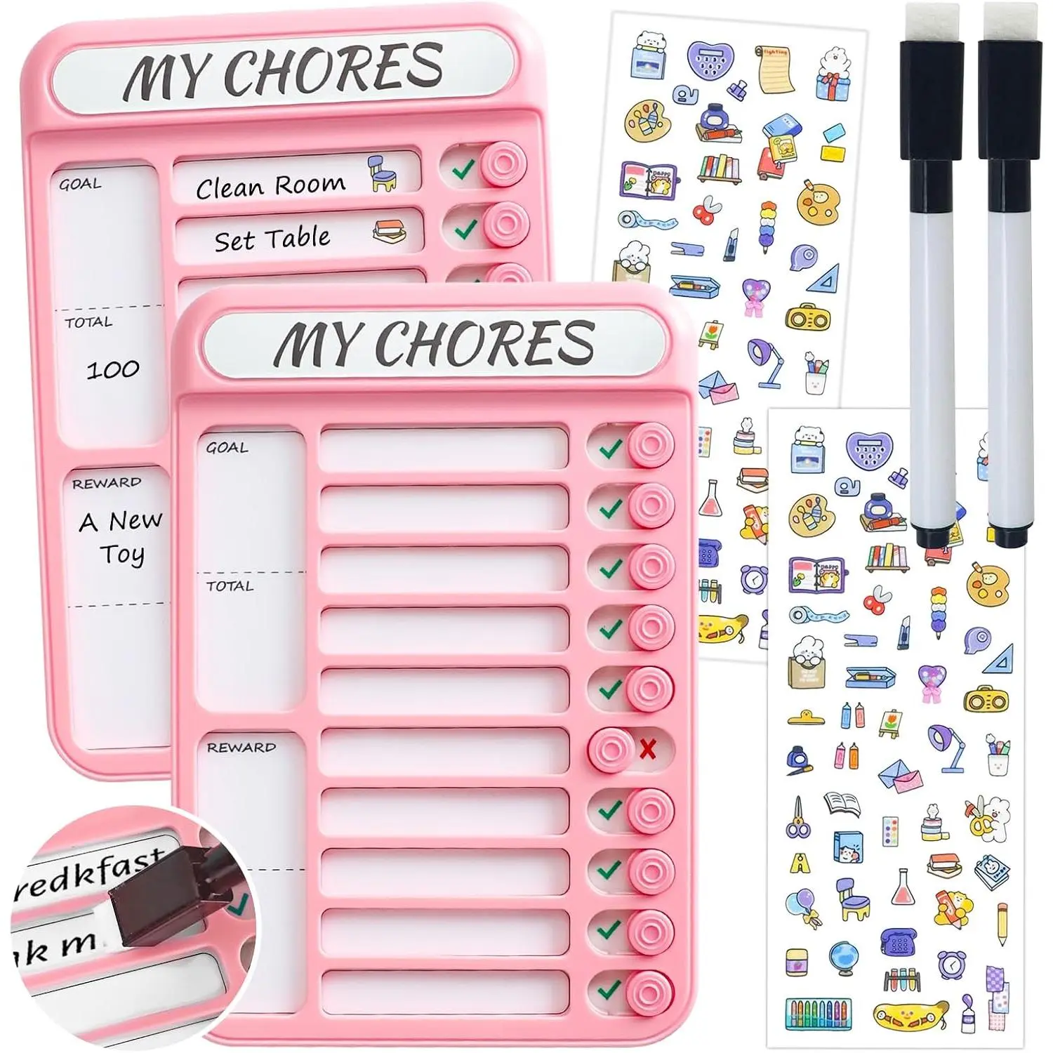 2 count Dry Erase Chore Chart for ,  Whiteboard Checklist Board,   Board, RV Daily Routine Schedule Board Planner for Refrigerator, Wall, Desk