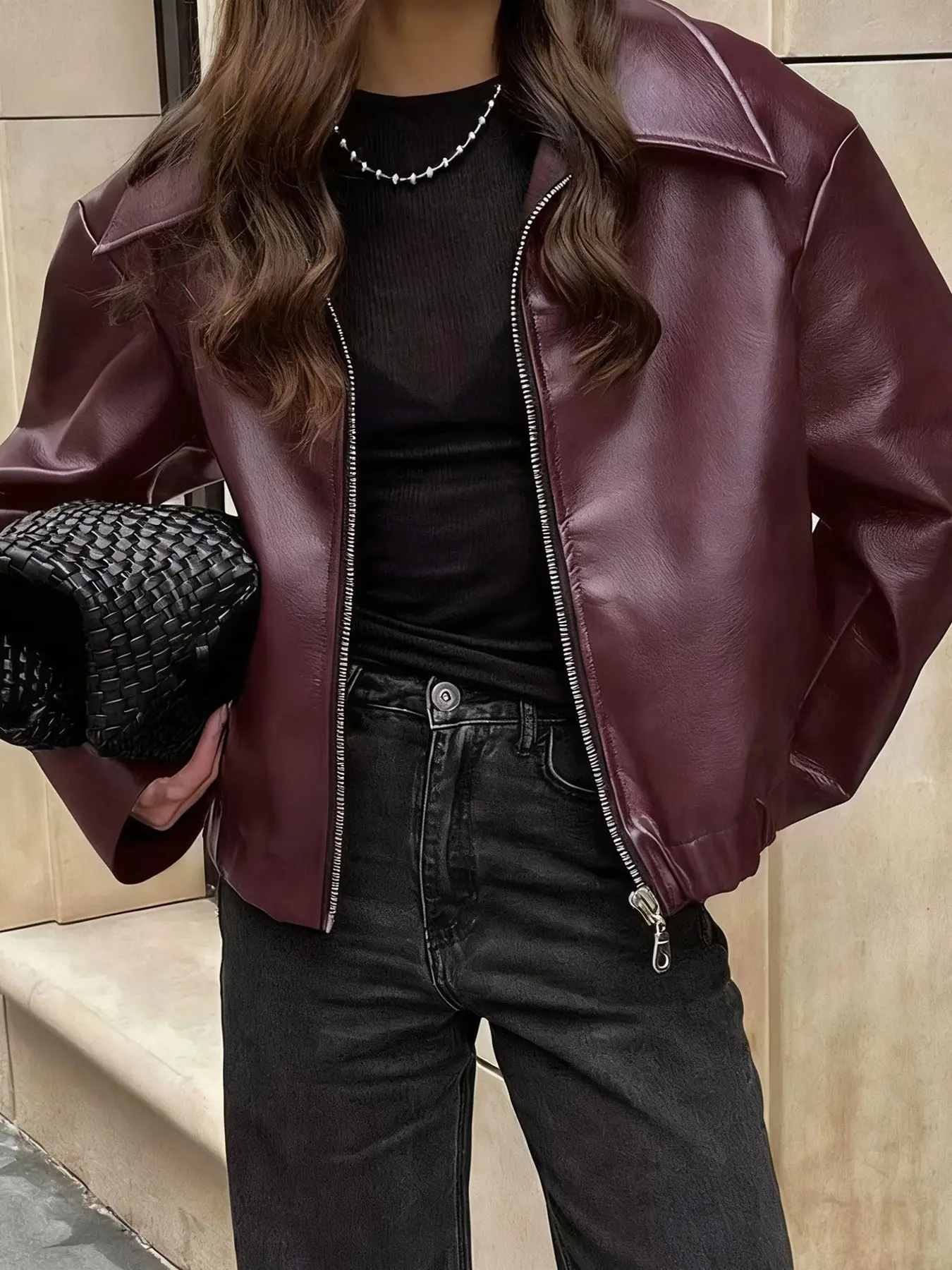 Women's Spring Summer Retro Leather Jacket, Shirt Collar Full Zipper Elastic Waist, Windproof Structured, Casual Versatile Outerwear