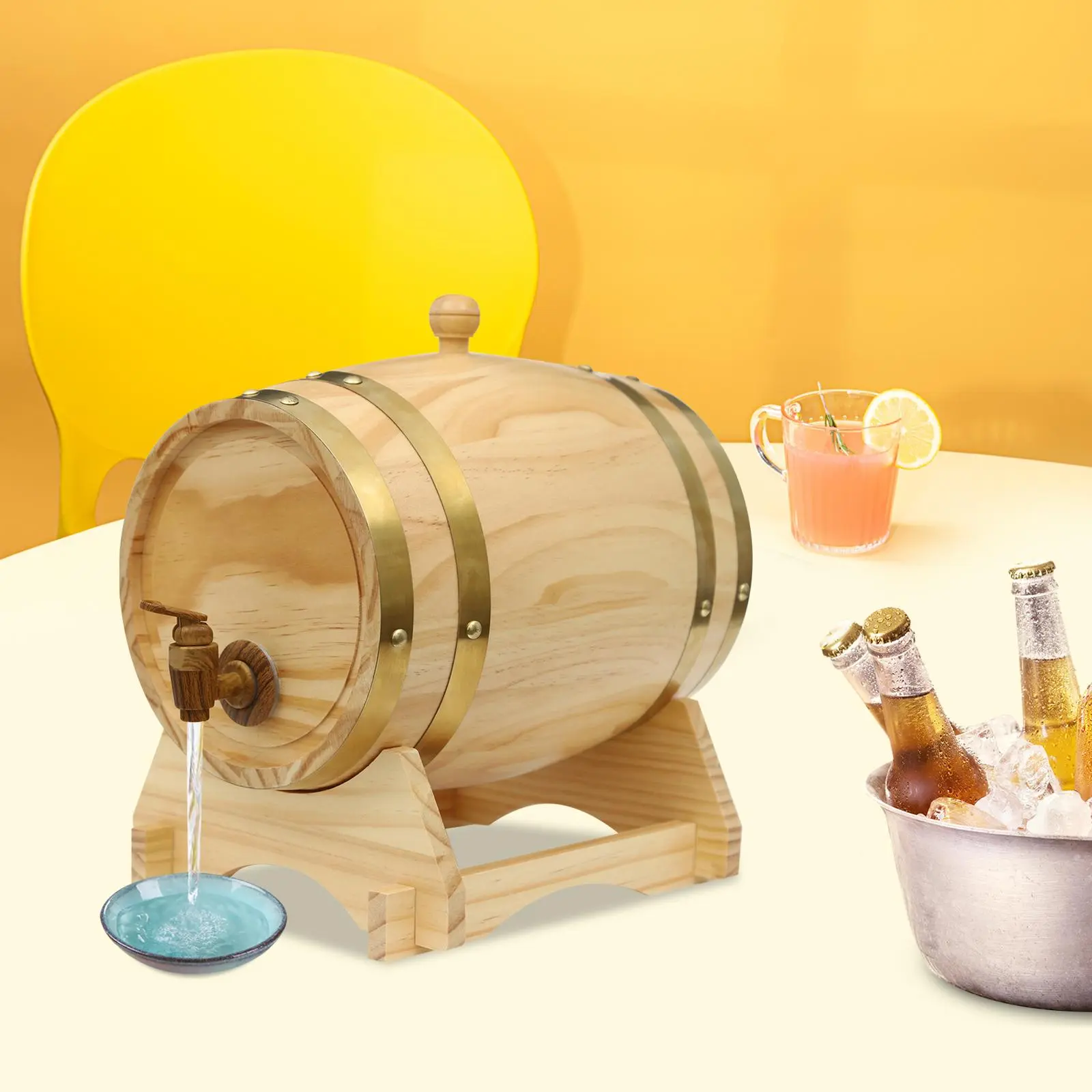 Wooden Wine Barrel - 5L Whiskey Barrel with Tap Pine Wood Beer Barrel Mini Whiskey Barrels for Home Alcohol Distiller Wine Storage Barrel for Wine Beer Brandy Whiskey Tequila Utensils