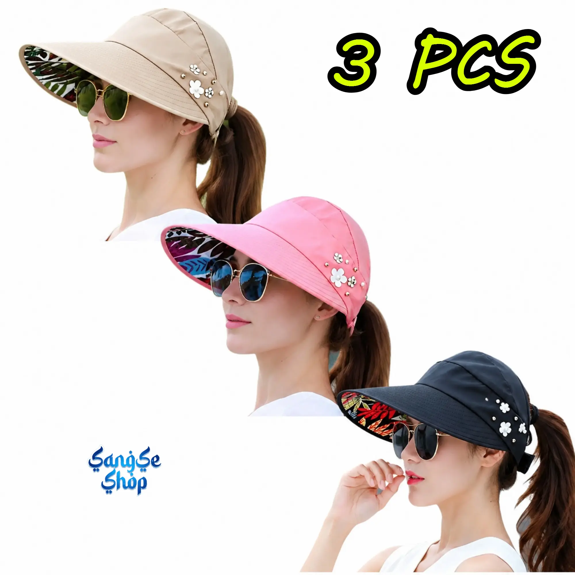 Women's 3PCS Adjustable Sunscreen Hats - Foldable, Wide Brim, UPF 50+ UV Protection, Lightweight Packable Floral Summer Caps with 13cm Plastic Hair Clip, Beach Travel Outdoor Accessories, SummerWIns, Adjustable Sunscreen Hat, Hats For Women